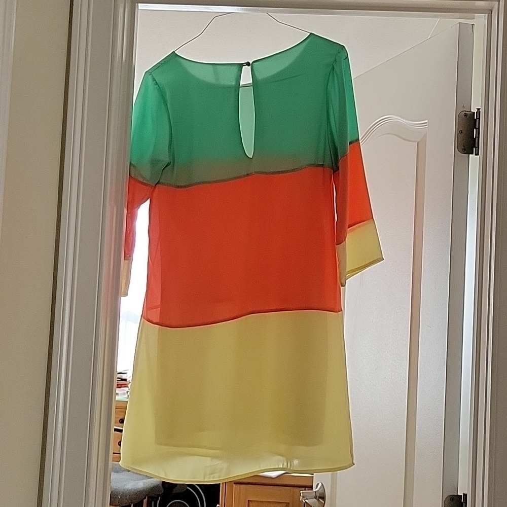 Lulus Colorblock Dress S Mint Coral Yellow Shift Spring Summer - Picture 3 of 5